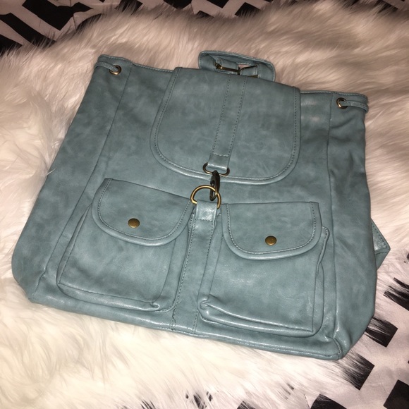 Blue Faux Leather Backpack - Picture 2 of 4